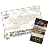 La carte touristique du Kirghizistan présente des itinéraires et des sites de voyage d'aventure, avec des illustrations détaillées et un guide plié avec des photos de paysages, intitulé Explore Kyrgyzstan Adventure Travel Map (carte de voyage d'aventure du Kirghizistan).