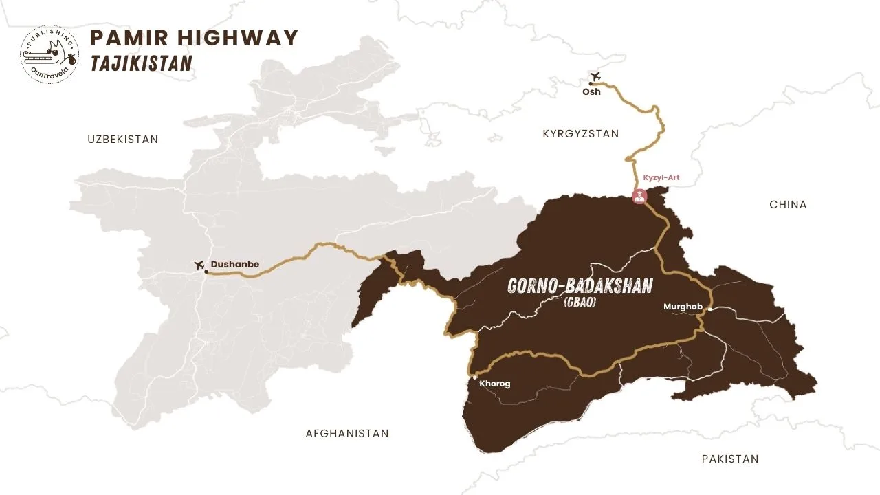 map of the mythical Pamir route in Tajikistan