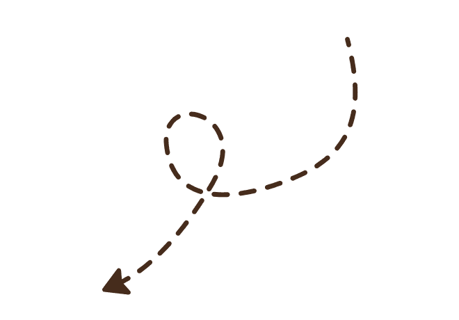 Une flèche courbe en pointillés fait une boucle vers le haut, puis s'incurve vers le bas à gauche et se termine par une pointe de flèche. La flèche est brune et se détache sur un fond gris clair.